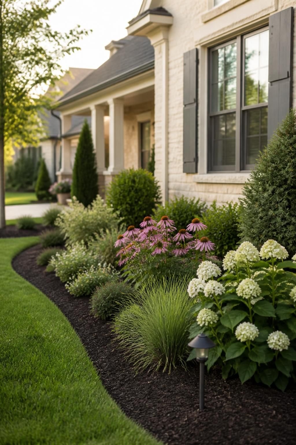 Thoughtfully designed garden bed with clean mulch borders.